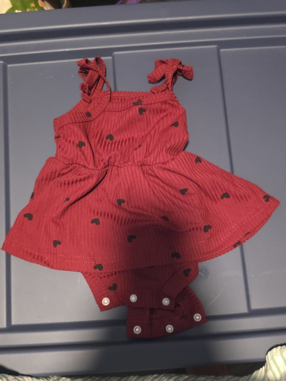 SHEIN Red Heart Print Ruffled Strap Baby Dress Romper